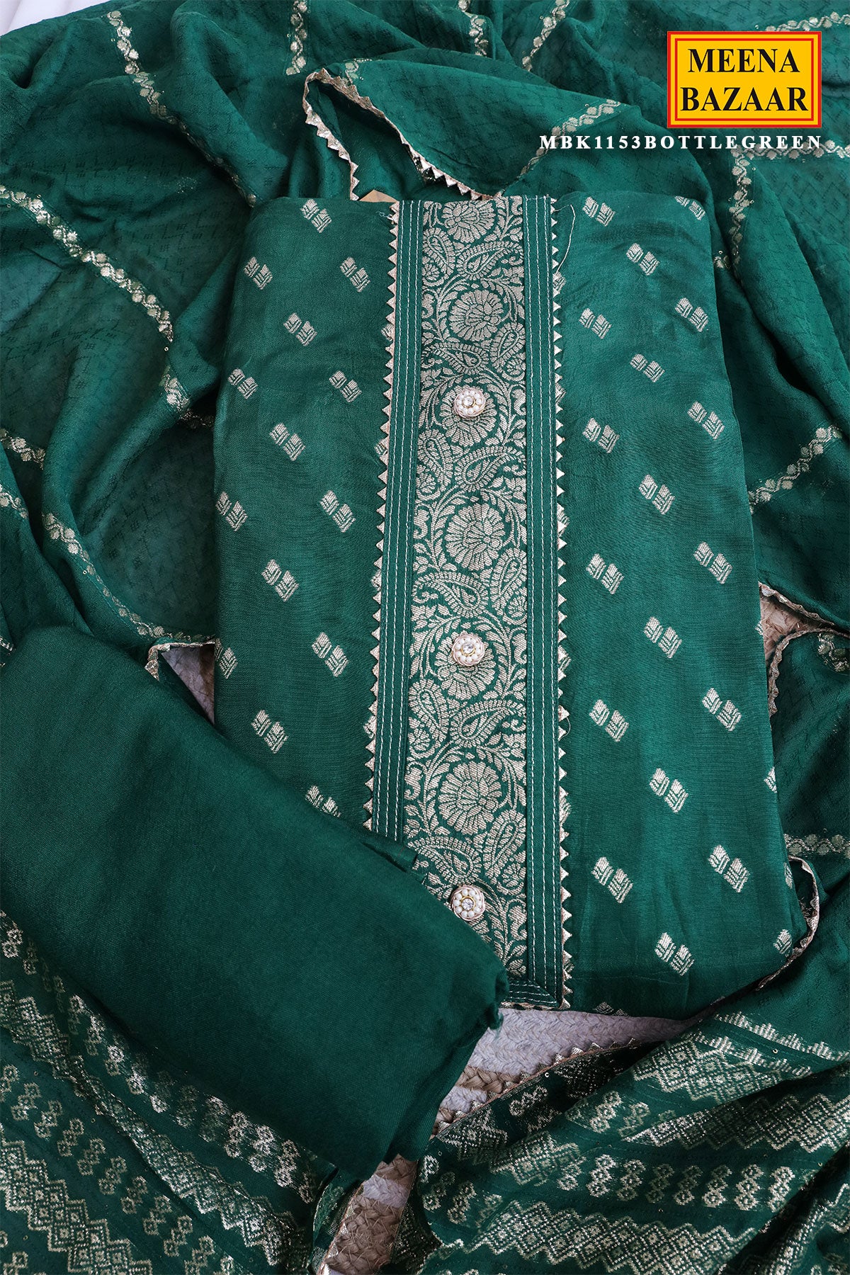 Elegant Bottle Green Maslin Embroidered Unstitched Suit