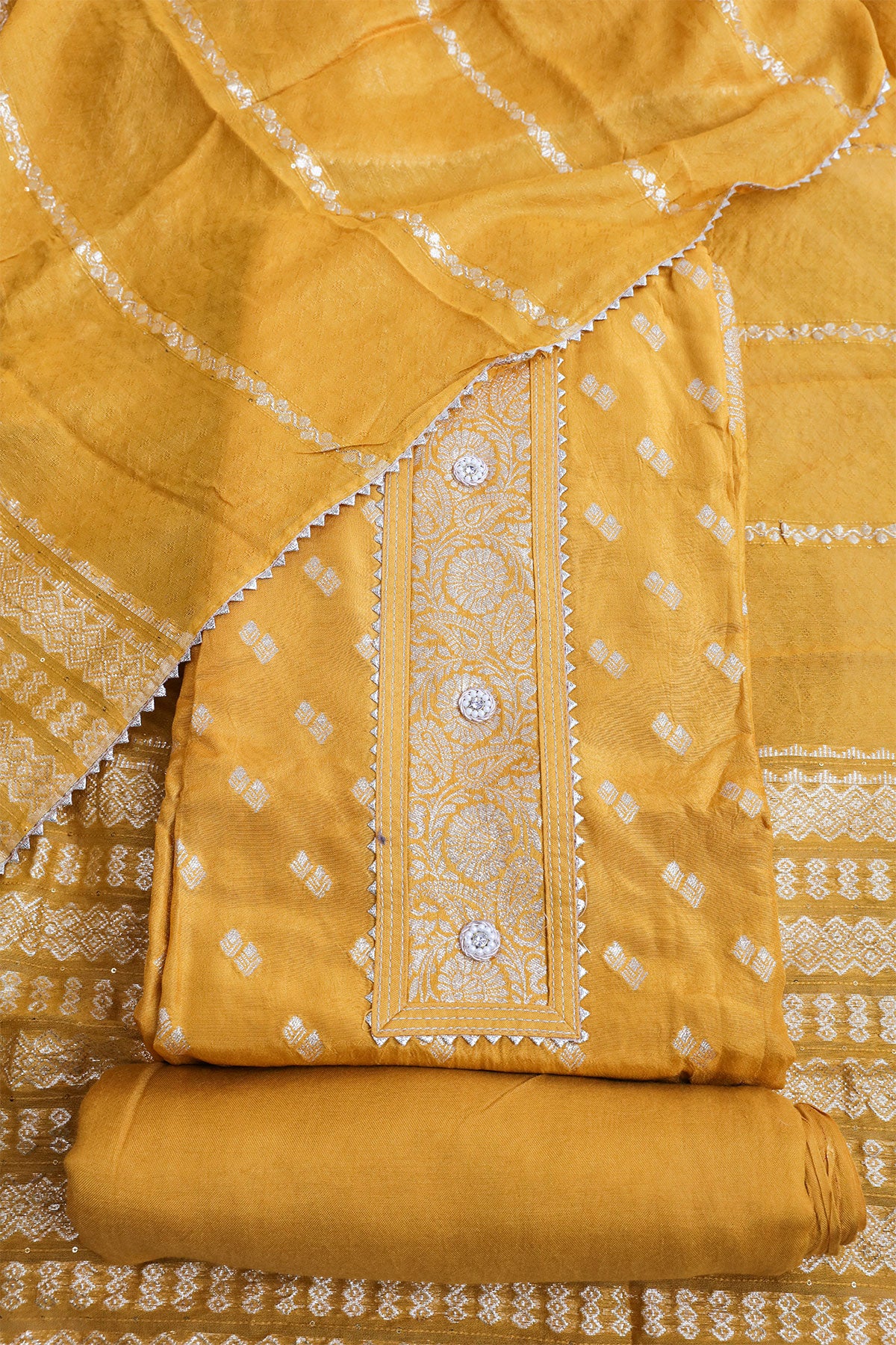 Mustard Maslin Embroidered Unstitched Suit