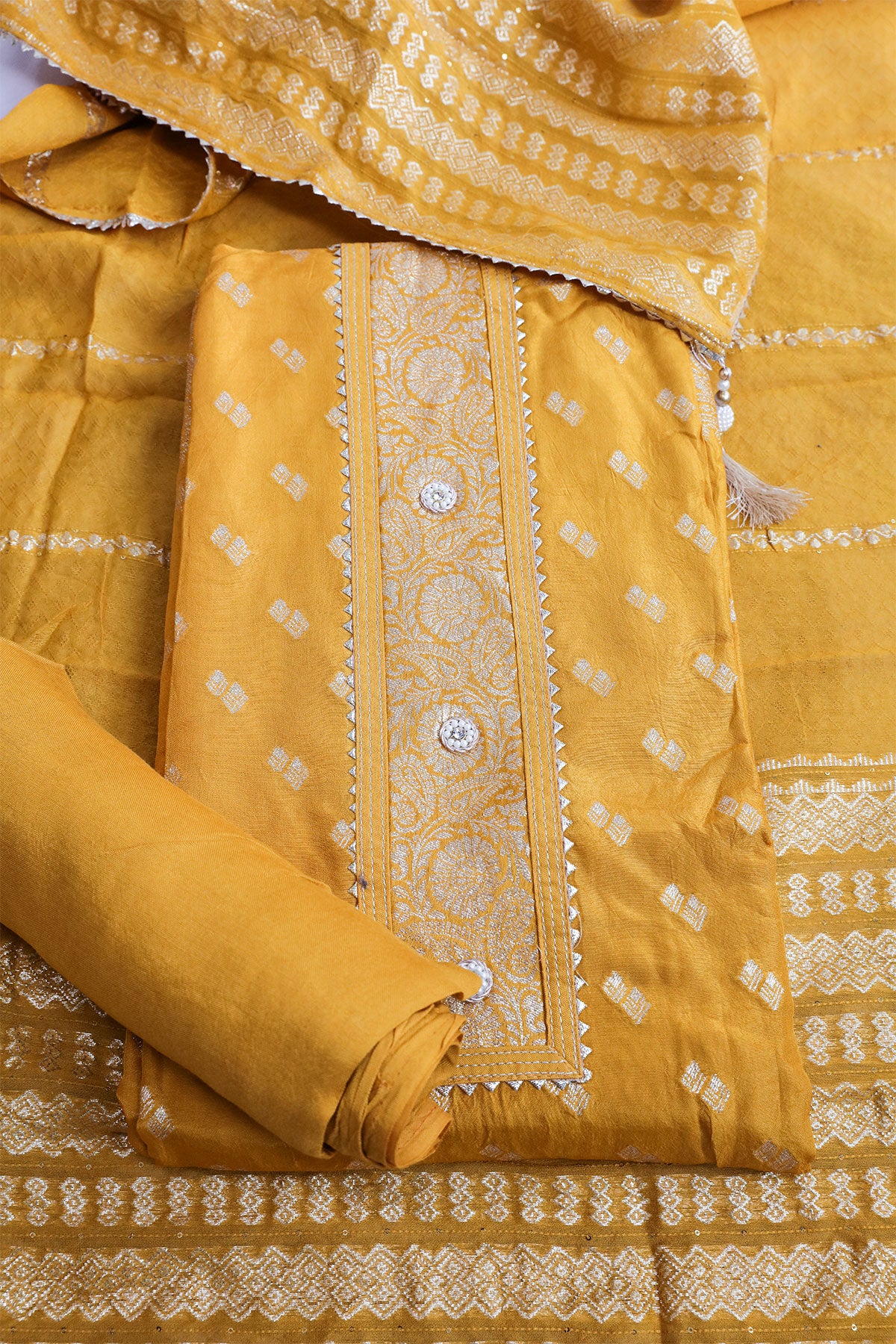 Mustard Maslin Embroidered Unstitched Suit