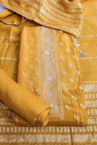 Mustard Maslin Embroidered Unstitched Suit