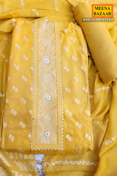 Mustard Maslin Embroidered Unstitched Suit