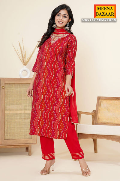 Maroon Muslin Printed Neckline embroidered Suit with Dupatta