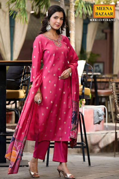 Rani Muslin Cutdana and Sequins Neck Embroidered Suit