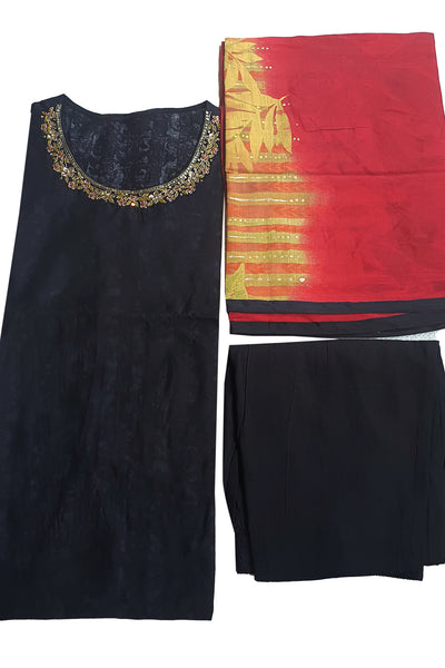 Black Muslin Sequin Embroidered Suit Set
