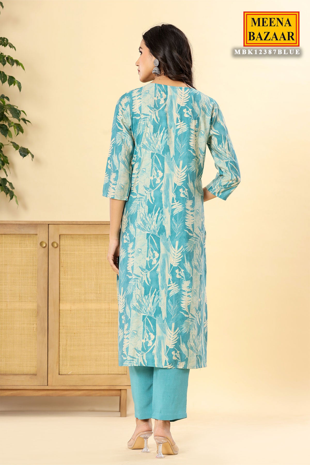 Blue Muslin Printed Sequins and Cutdana Embroidered Suit