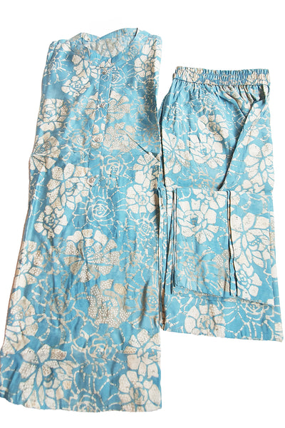 Blue Muslin Floral Printed Co-ord Set