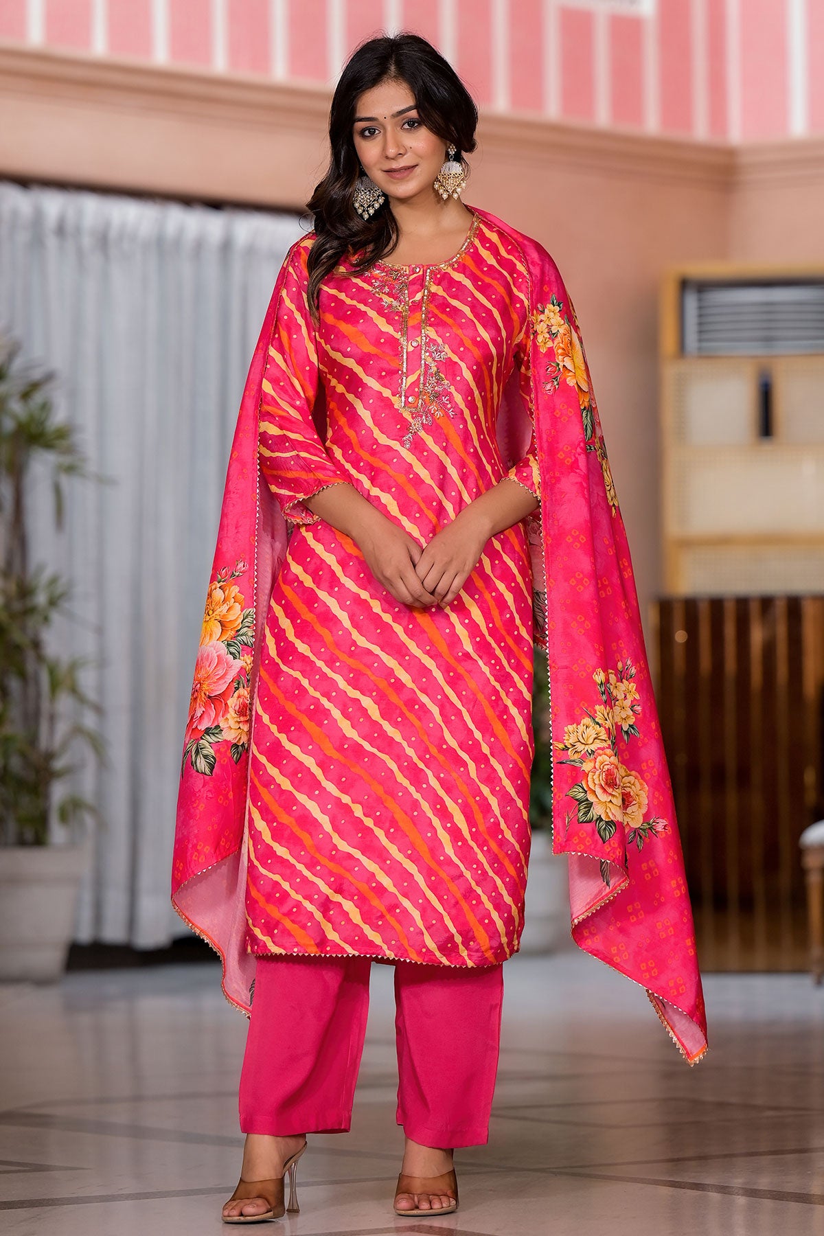 Rani Muslin Leheriya Printed Suit Set