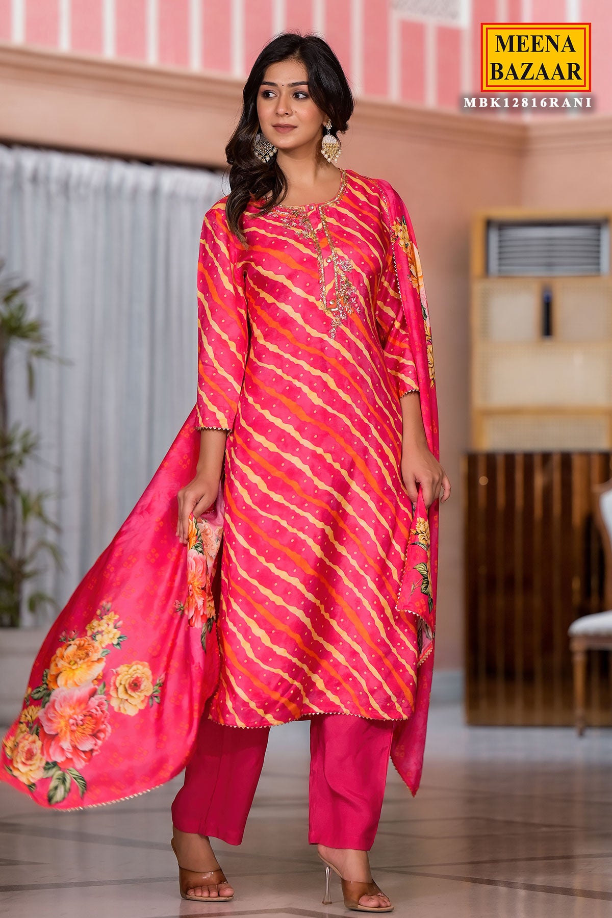 Rani Muslin Leheriya Printed Suit Set