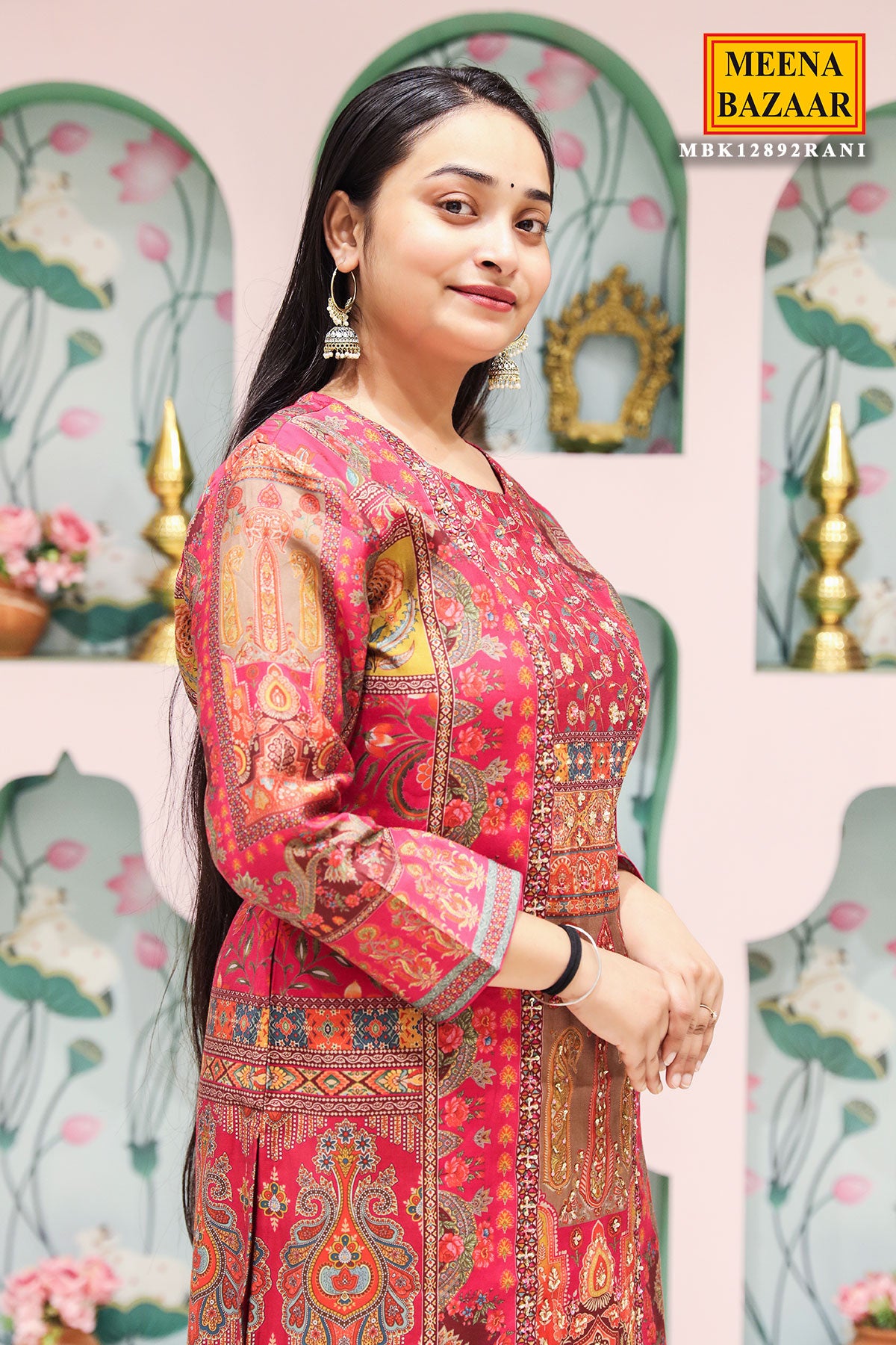 Rani Printed & Embroidered Muslin Kurta with Pant & Dupatta