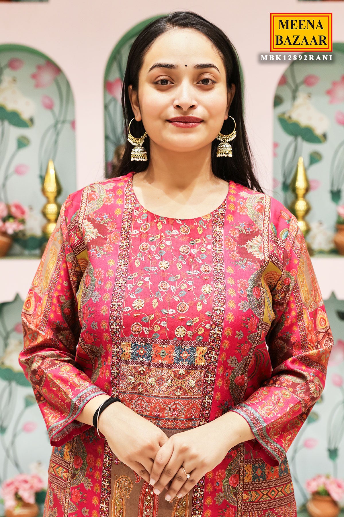 Rani Printed & Embroidered Muslin Kurta with Pant & Dupatta