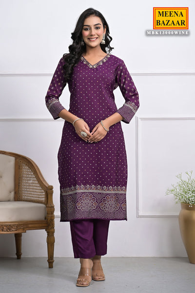 Wine Printed Cut-Dana Embroidered Muslin Suit Set