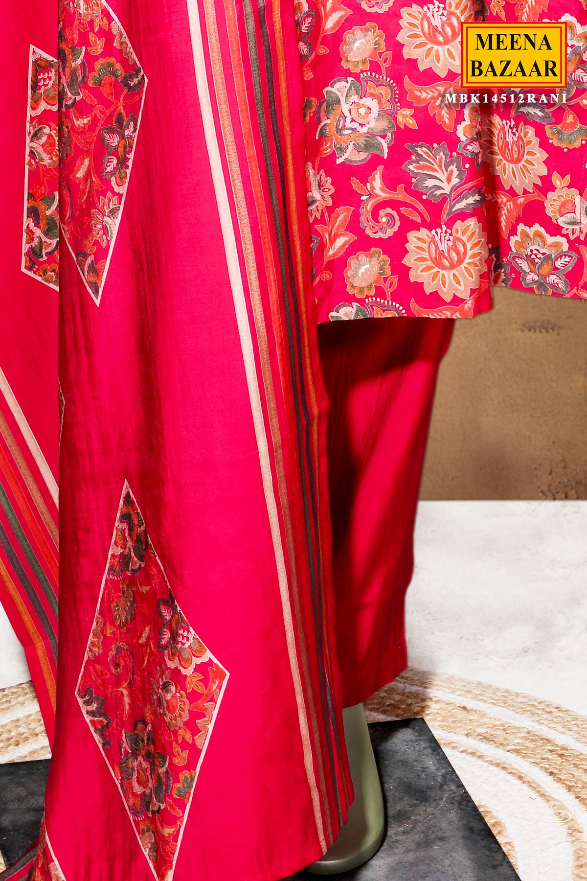 Rani Maslin Ready Made Suit with Elegant Neck Embroidery – Meena Bazaar
