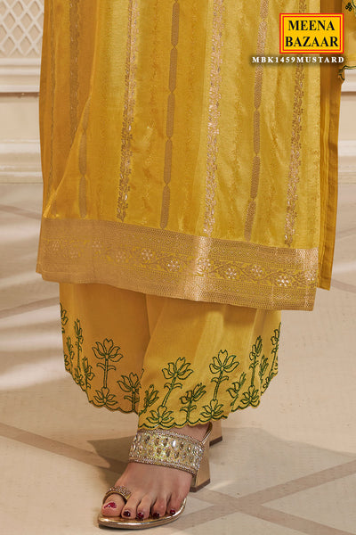 Mustard Dola Silk Zari Embroidered Weaving Suit Set