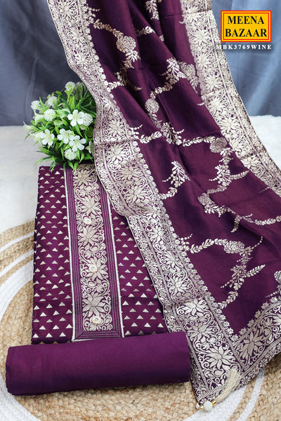 Wine Chanderi Silk Zari Pearl Embroidered Suit Set