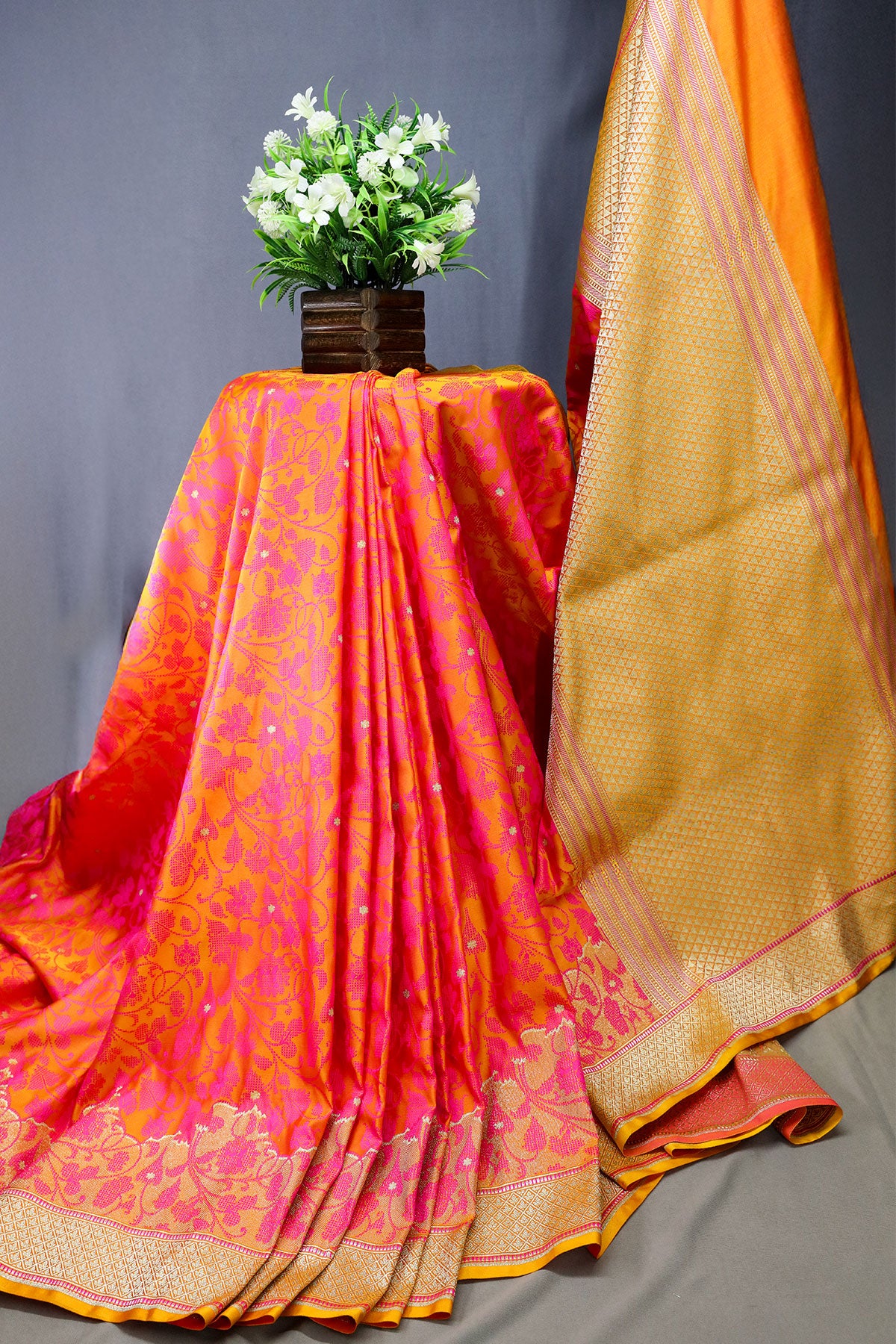 Mustard Banarasi Silk Woven Saree