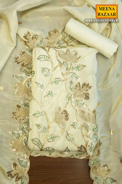 Cream Shimmer Georgette Sequin Embroidered Suit