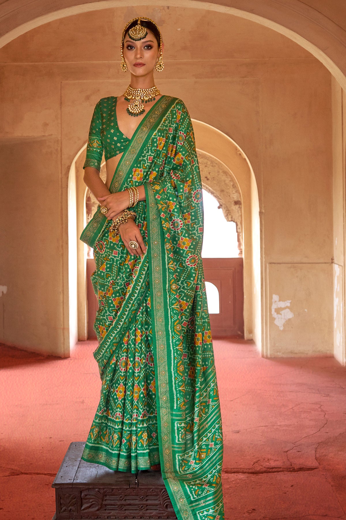 Green Silk Printed Saree Elegant Festive & Party Wear