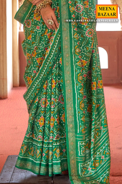 Green Silk Printed Saree Elegant Festive & Party Wear