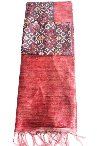 Grey & Rust Organza Silk Printed Woven Saree