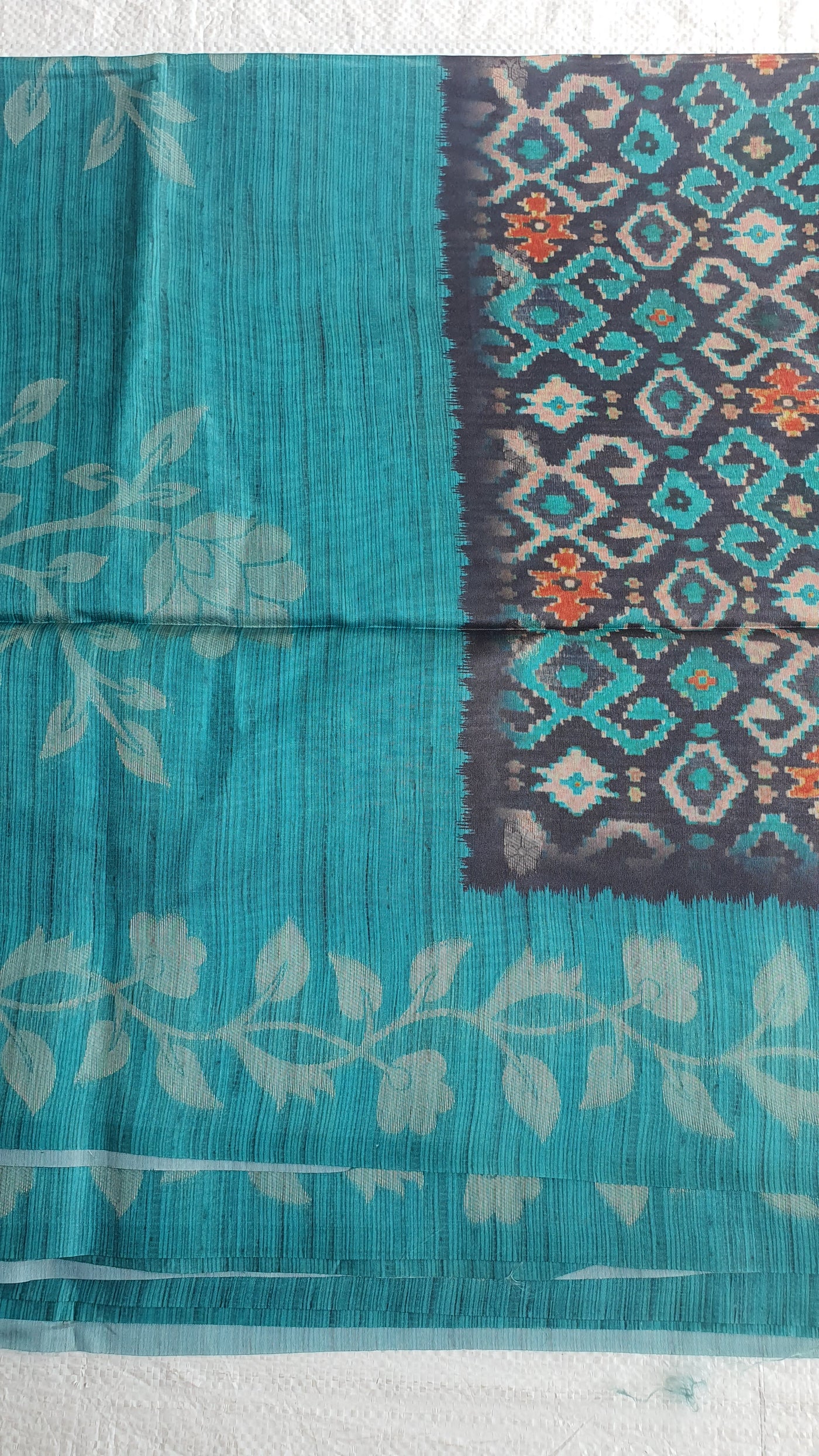 Rama & Black Organza Silk Printed Woven Saree