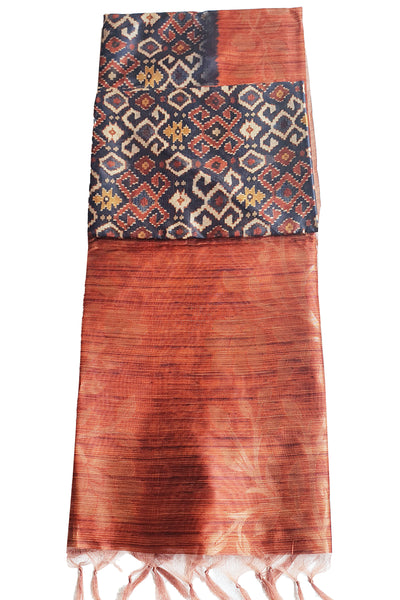 Rust & Grey Organza Silk Printed Woven Saree