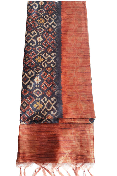 Rust & Grey Organza Silk Printed Woven Saree