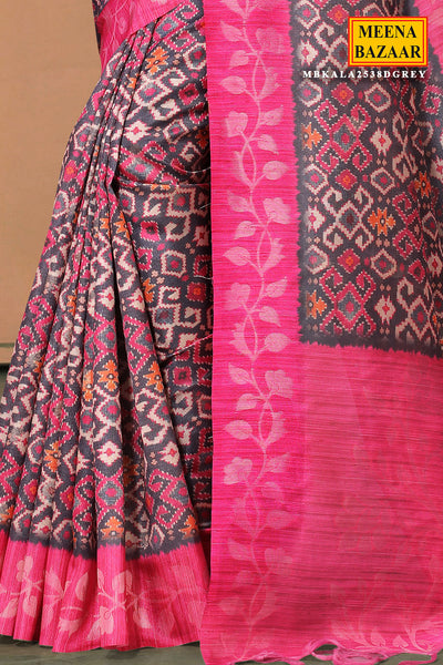 Grey & Rani Organza Silk Printed Woven Saree