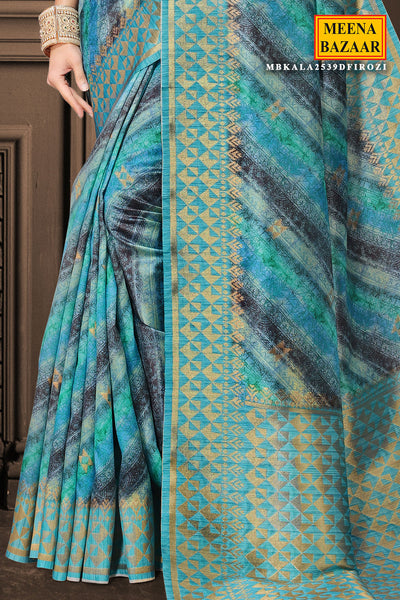 Firozi Tussar Silk Woven Saree