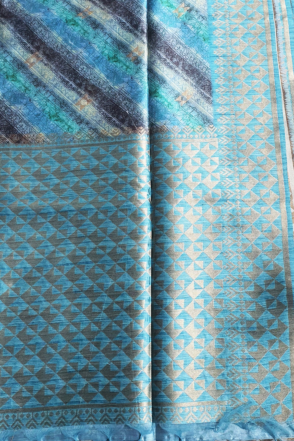 Firozi Tussar Silk Woven Saree