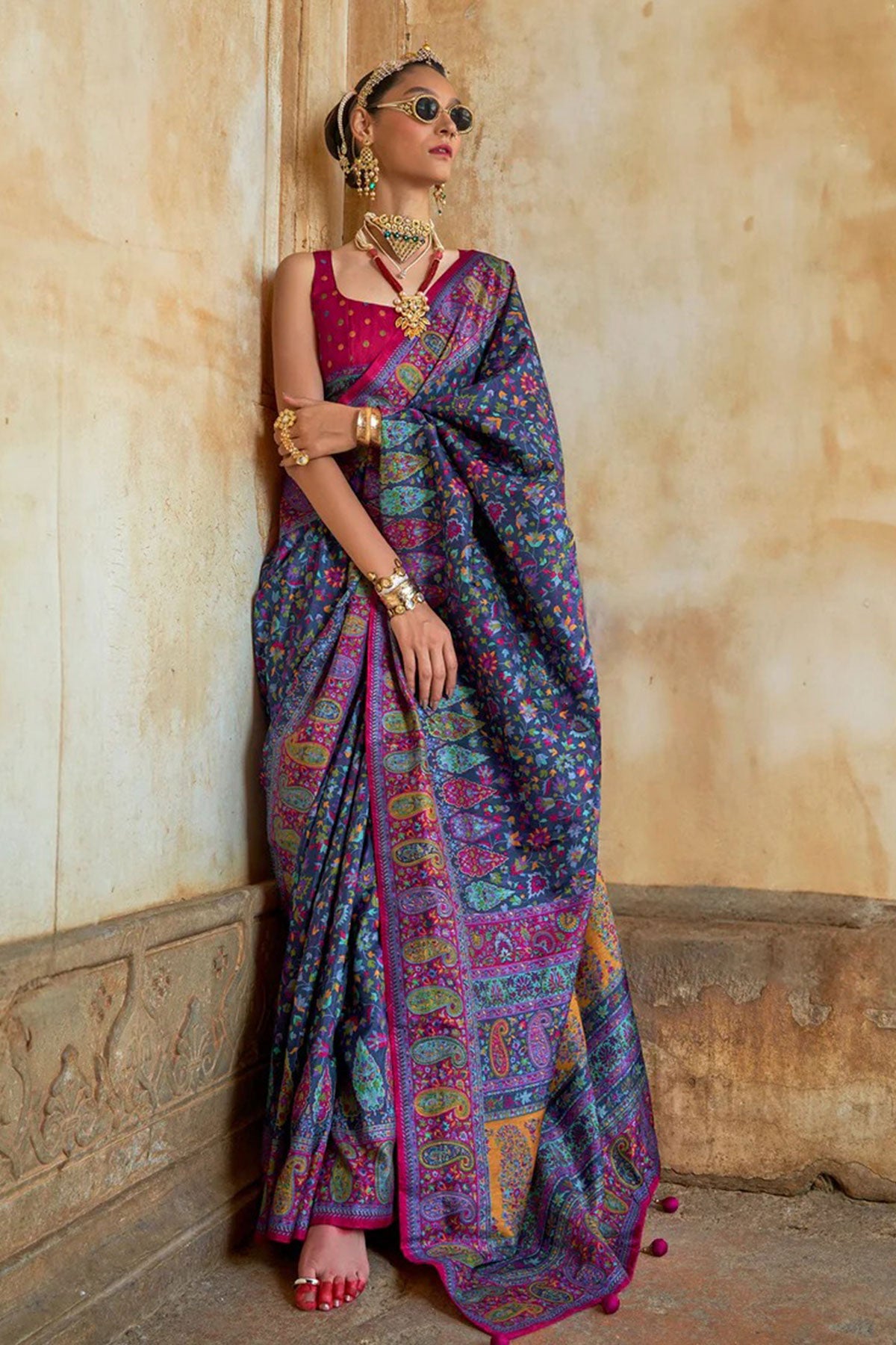 Navy Organza Printed Saree