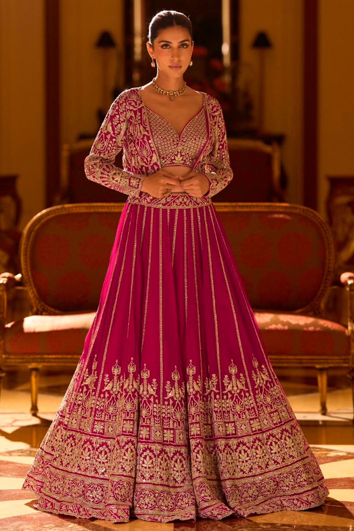 Rani Heavy Embroidered Georgette Lehenga with Short Shrug