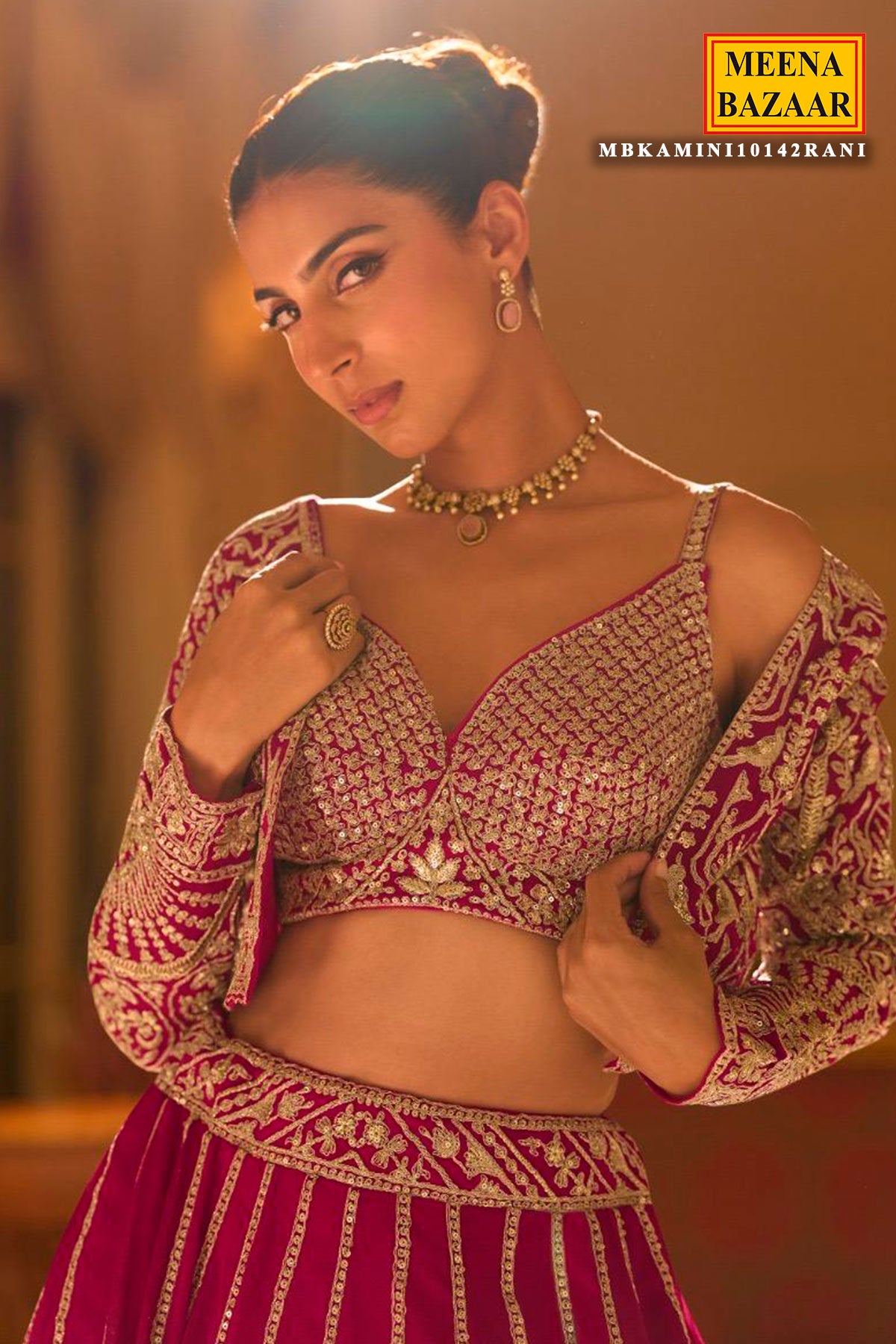 Rani Heavy Embroidered Georgette Lehenga with Short Shrug