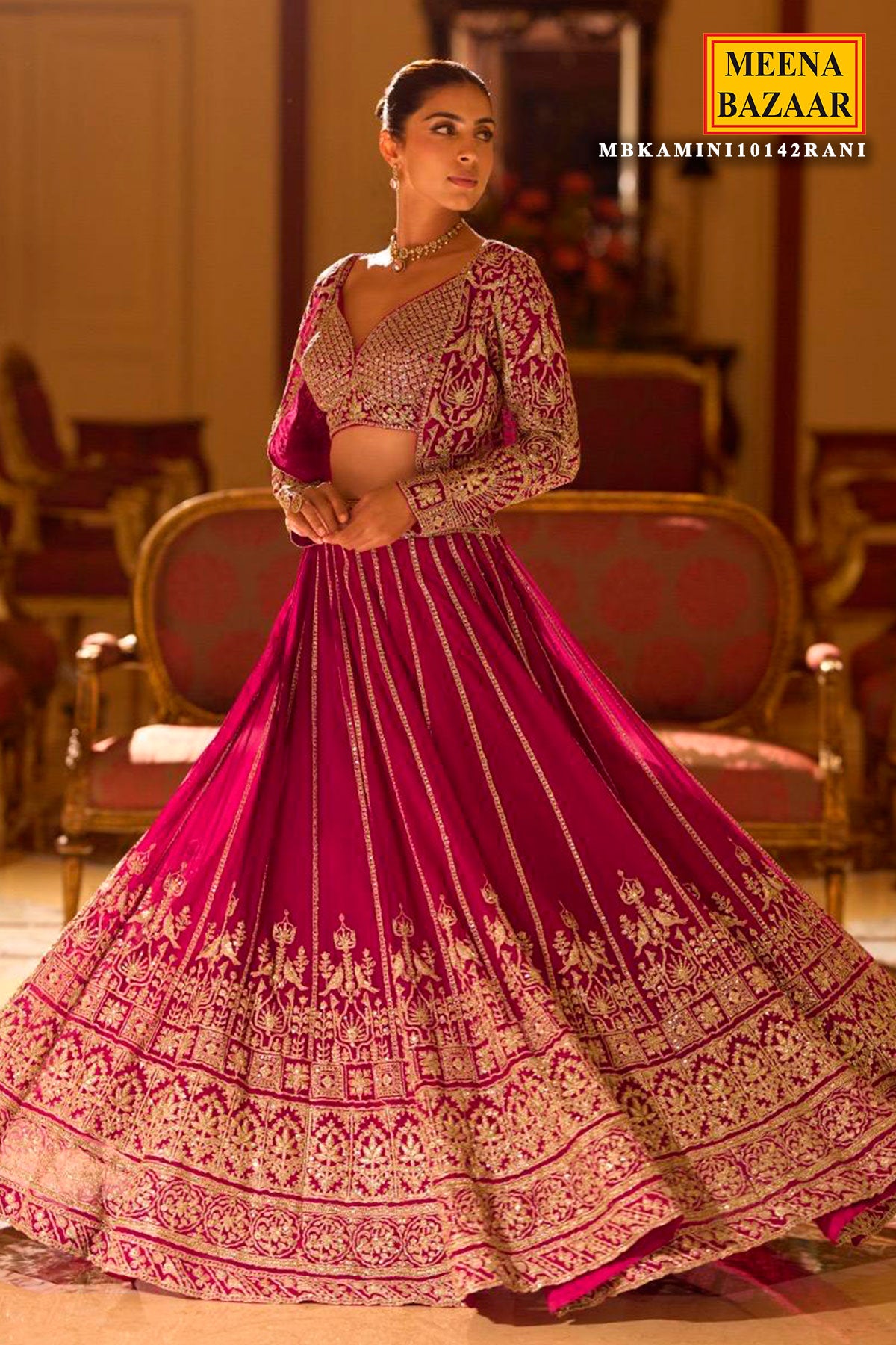 Rani Heavy Embroidered Georgette Lehenga with Short Shrug