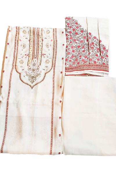 Cream Cotton Floral Embroidered Unstitched Suit Set