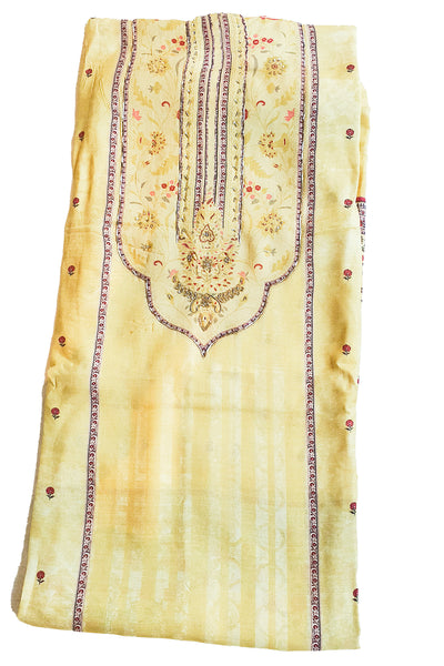 Mustard Cotton Floral Embroidered Unstitched Suit Set