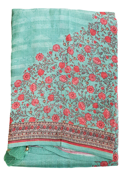 Sea Green Cotton Floral Embroidered Unstitched Suit Set