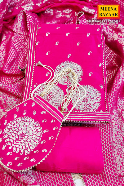 Rani Gota Patti and Thread Work Embroidered Chanderi Unstitched Suit