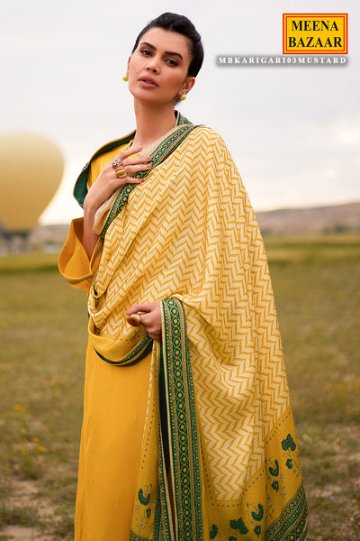 Mustard Modal Silk Zari Woven Unstitched Suit Set