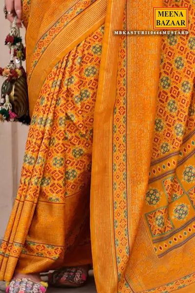 Mustard Art Silk Ajrakh Printed Saree