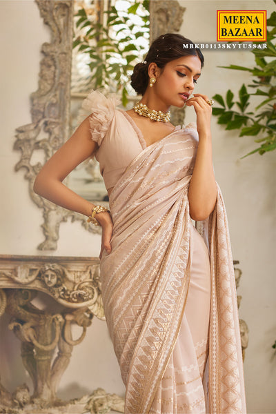 Tussar Georgette Sequins Embroidered Saree