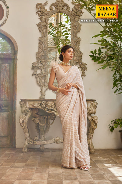 Tussar Georgette Sequins Embroidered Saree