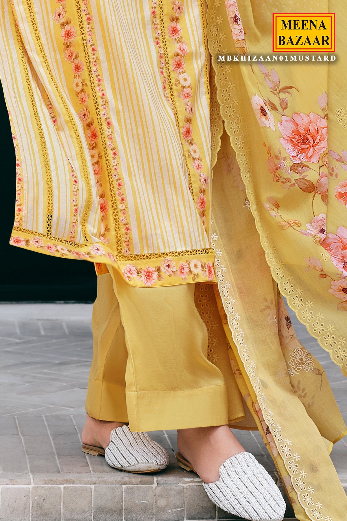 Mustard Cotton Floral Printed Embroidered Suit Set
