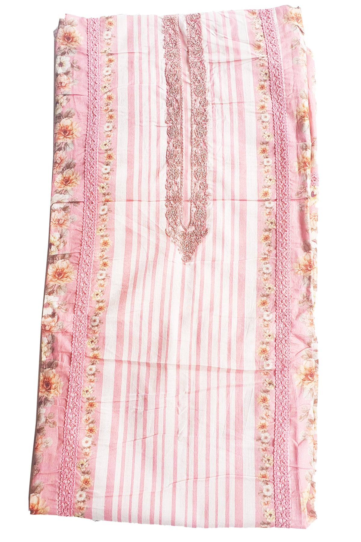 Pink Cotton Floral Printed Embroidered Suit Set