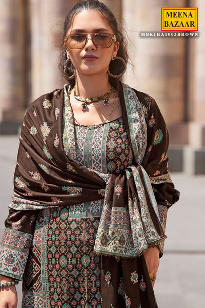 Brown Pashmina Digital Printed Suit Set