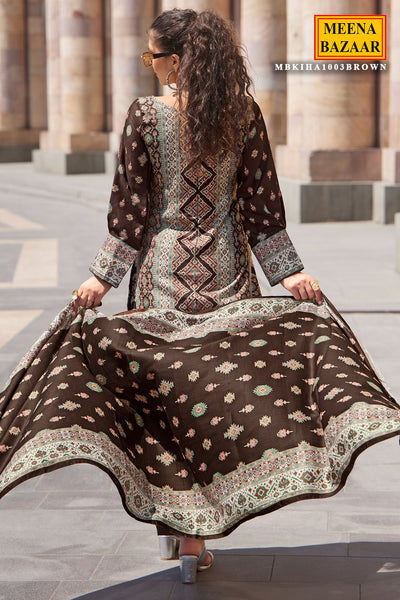 Brown Pashmina Digital Printed Suit Set