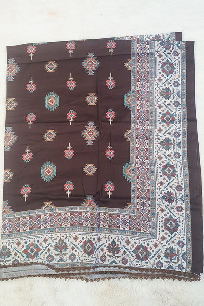 Brown Pashmina Digital Printed Suit Set