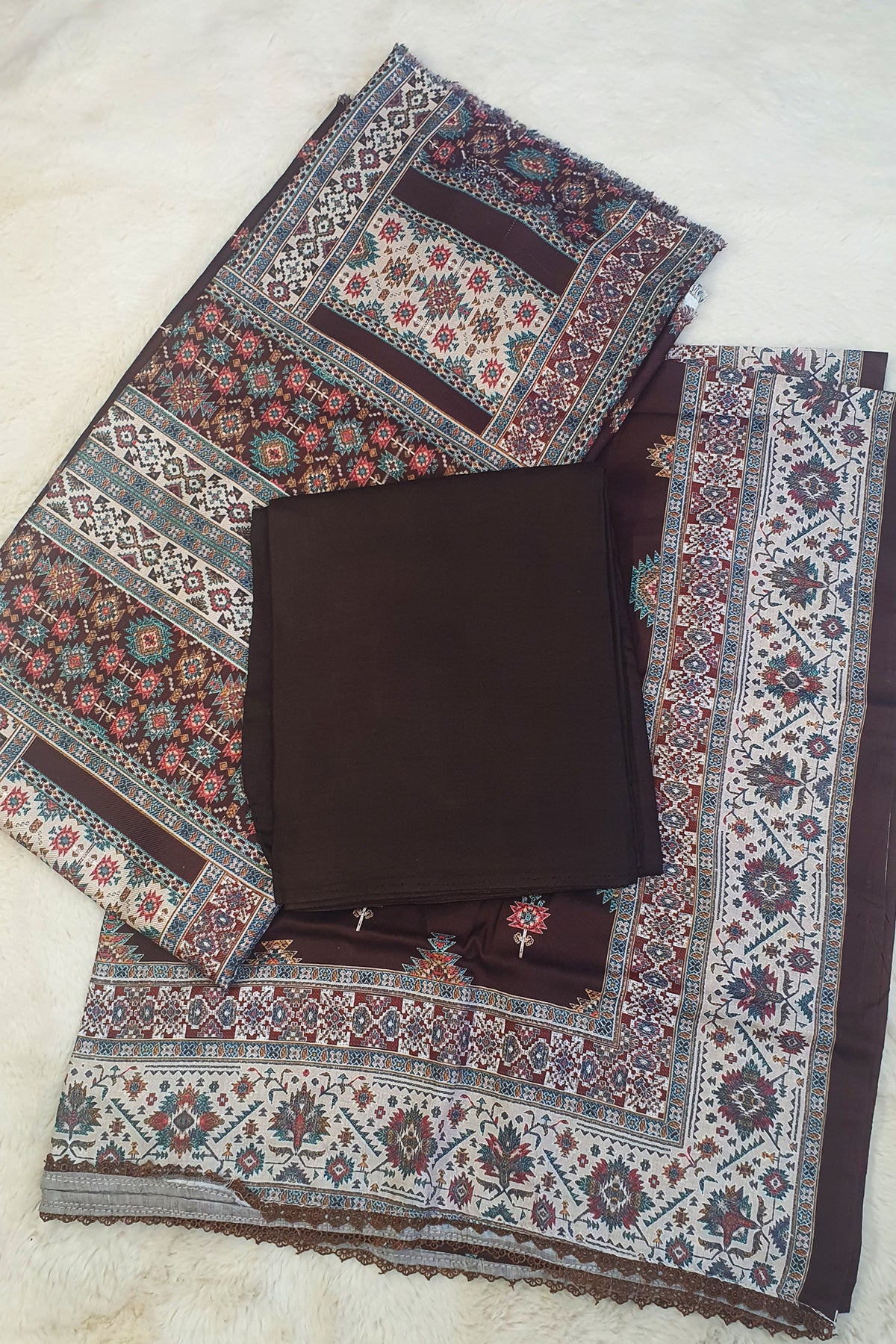 Brown Pashmina Digital Printed Suit Set