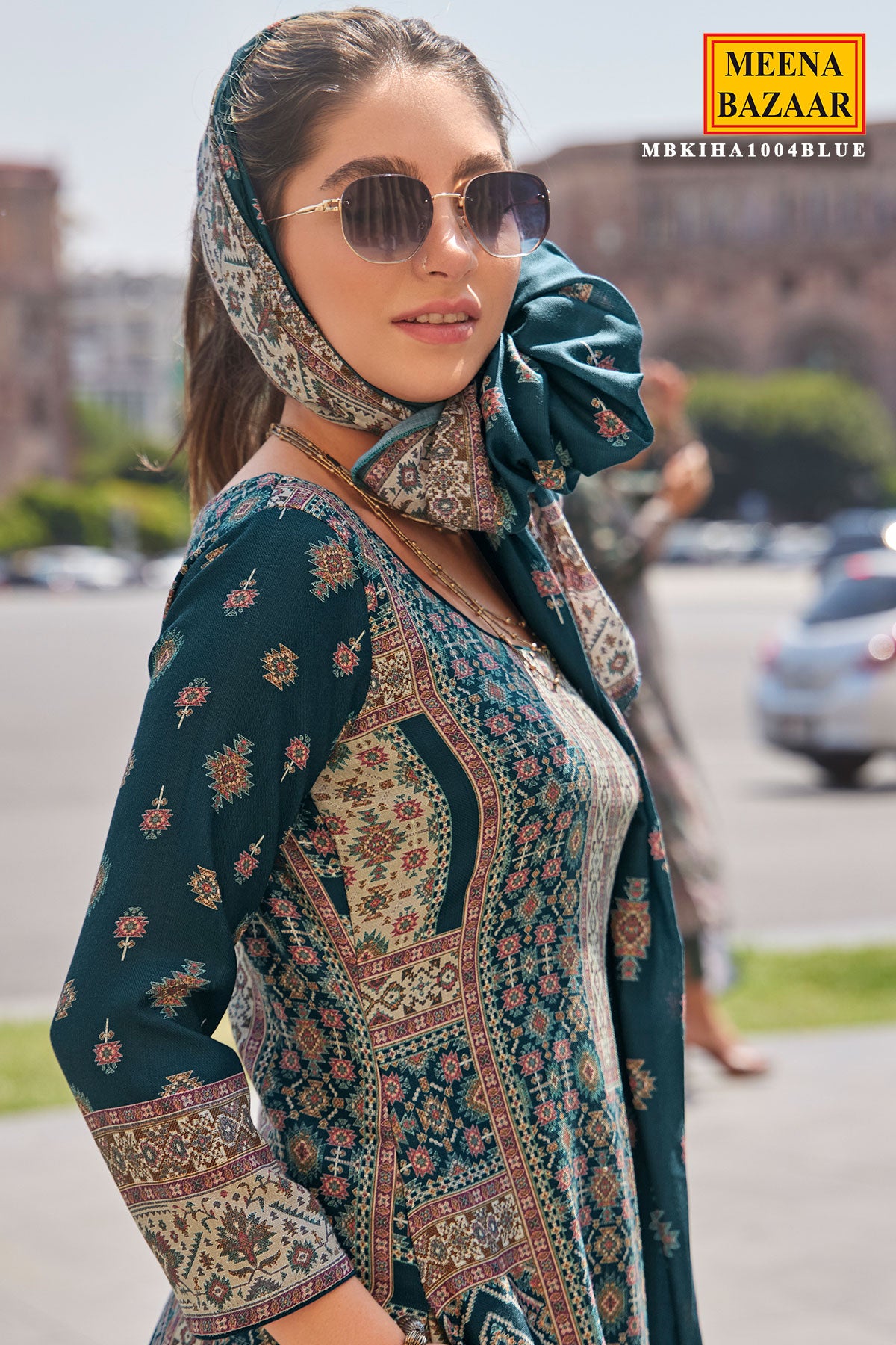 Blue Pashmina Digital Printed Suit Set