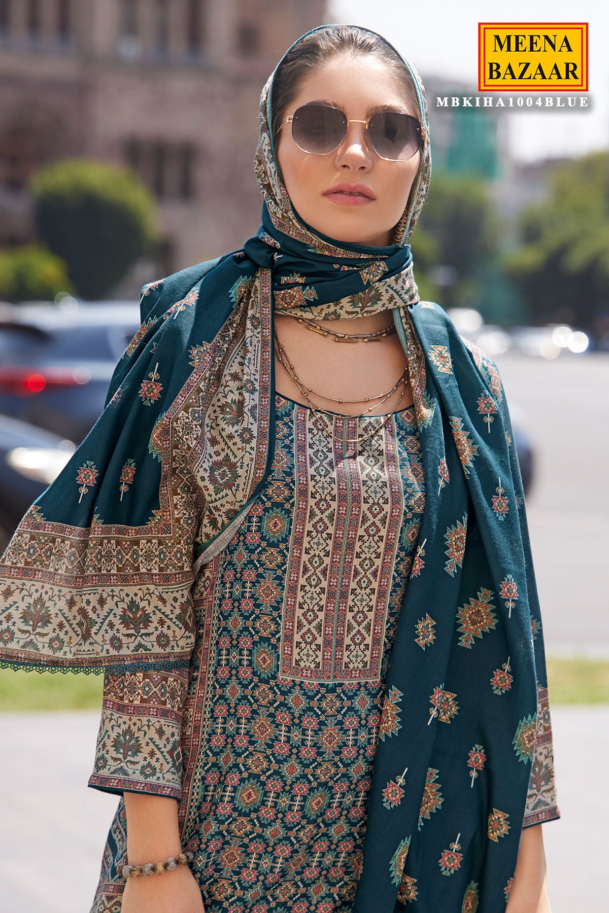 Blue Pashmina Digital Printed Suit Set