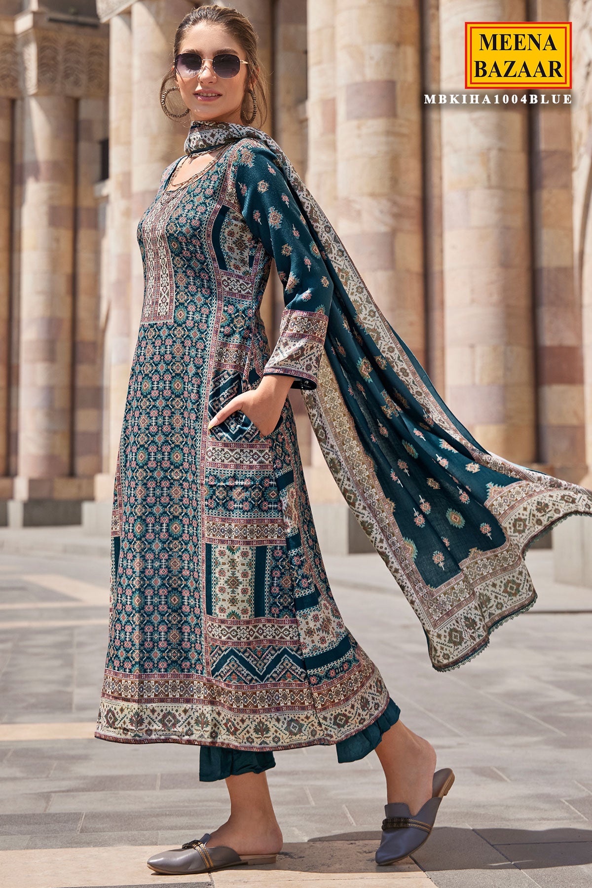 Blue Pashmina Digital Printed Suit Set